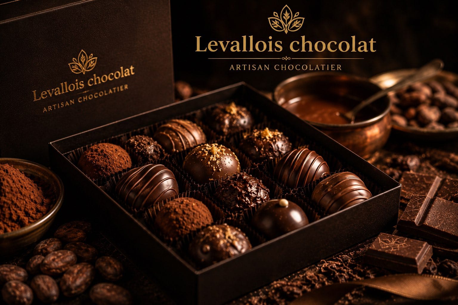 Coffret de chocolats Levallois — création visuelle Siripix pour chocolatier