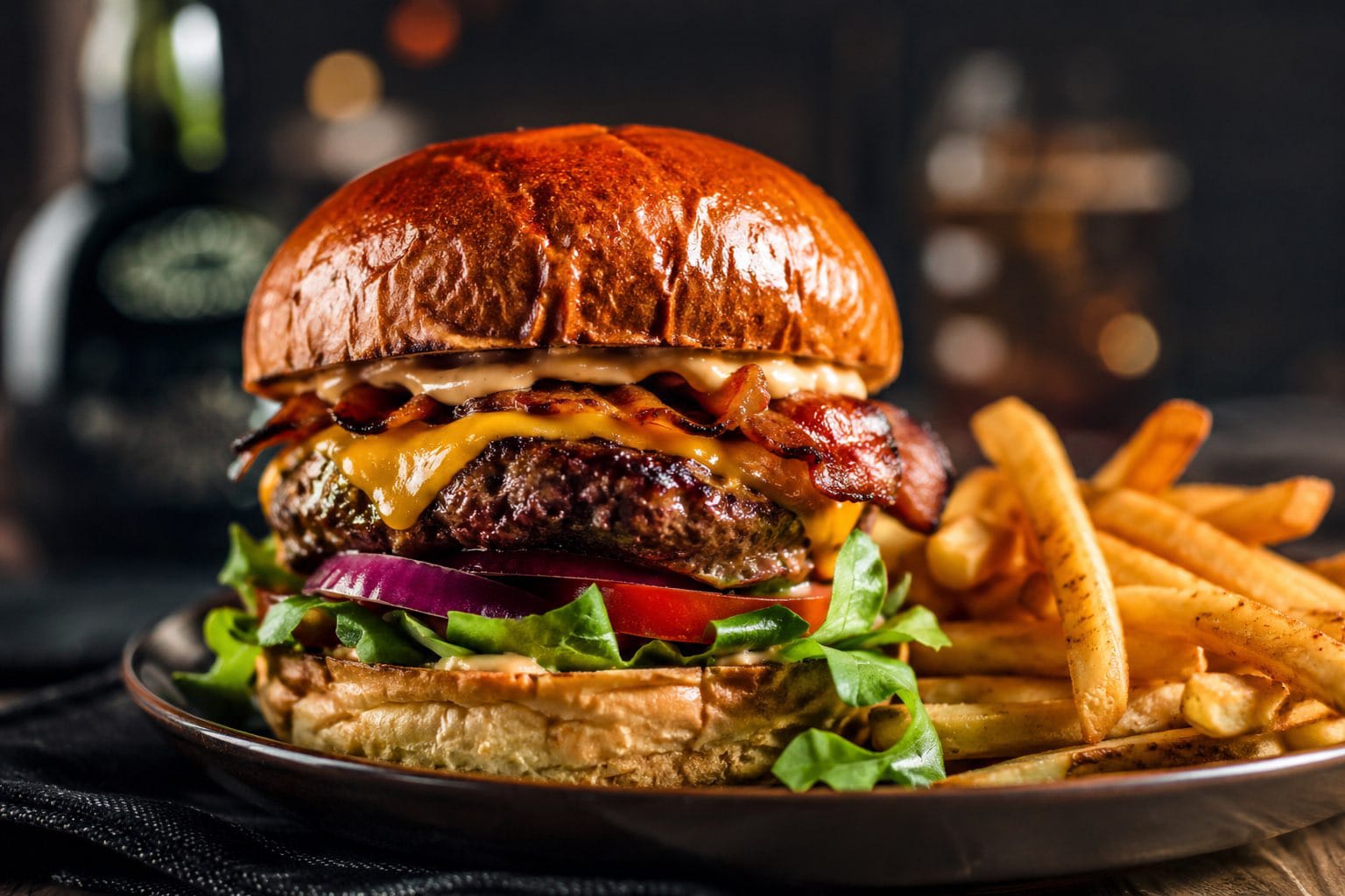 Burger gourmet et frites maison — création visuelle Siripix pour restaurant