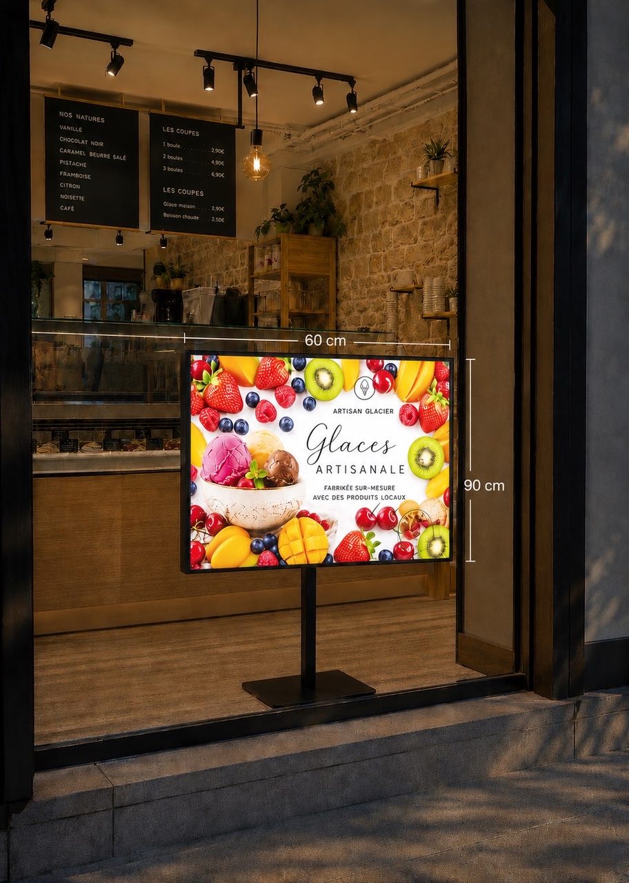 Mockup intérieur magasin avec panneau sur pied