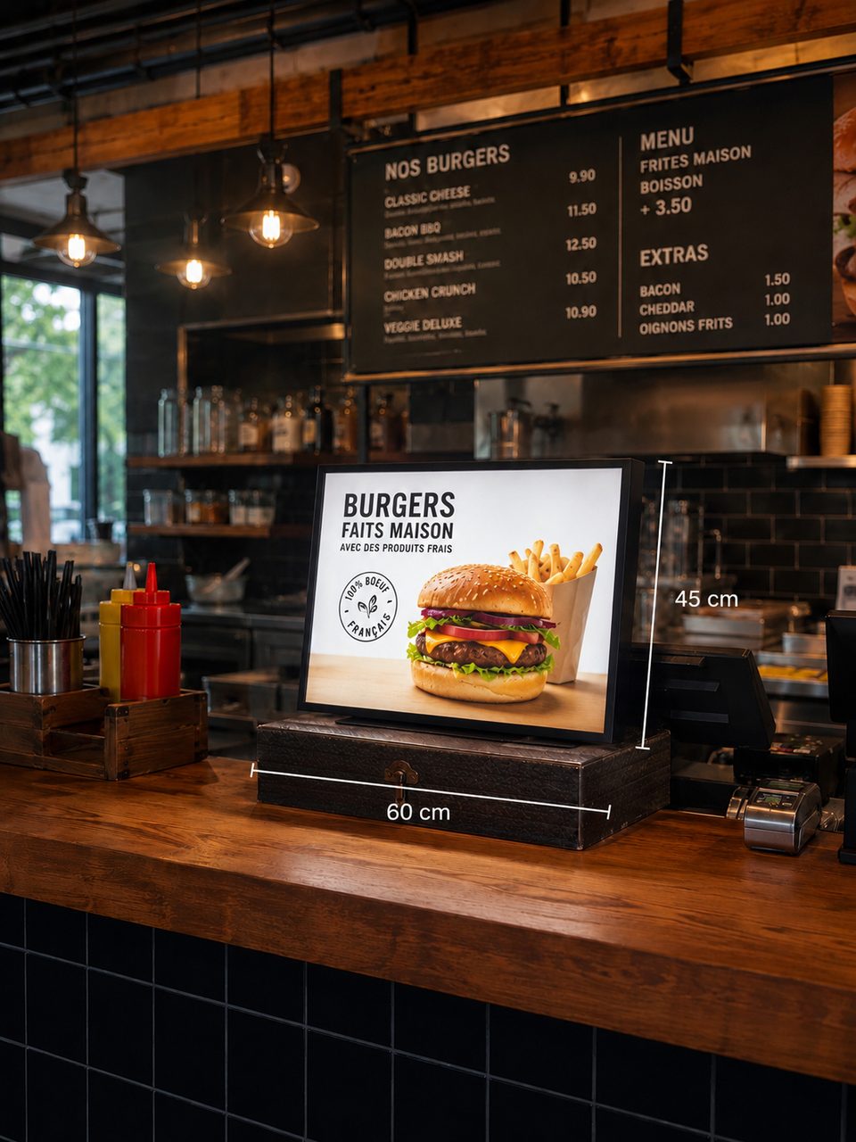 Mockup comptoir caisse avec panneau compact